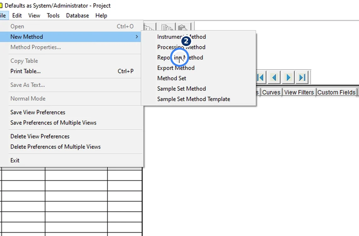 Step 7.2: File → New Method → Reporting Method — Waters Empower 3 screenshot