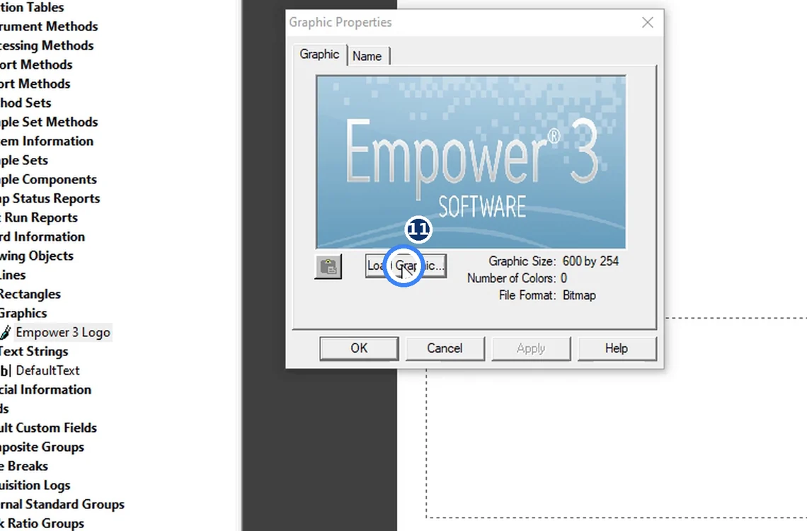Step 7.11: Load your letterhead bitmap — Waters Empower 3 screenshot