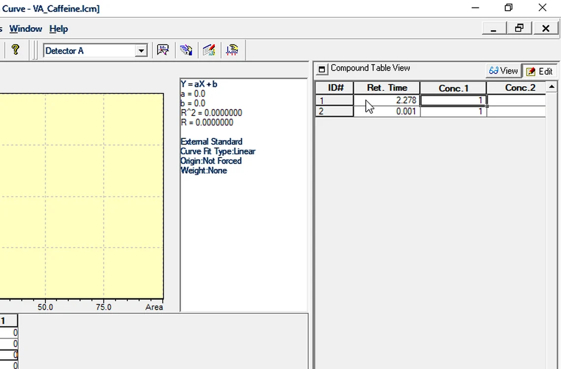 Step 7.5: Edit RT and concentrations — Shimadzu LCsolution screenshot