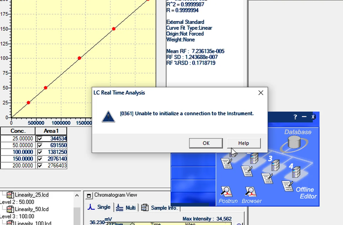 Step 7.2: Read the error — Shimadzu LCsolution screenshot