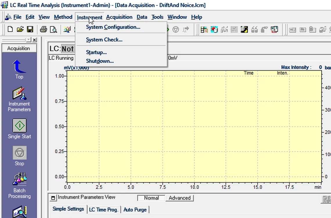 Step 7.4: Confirm the status — Shimadzu LCsolution screenshot