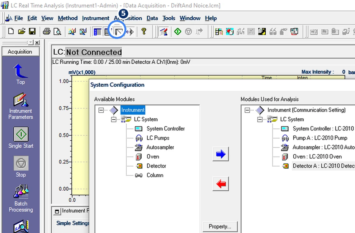 Step 7.5: Open System Configuration — Shimadzu LCsolution screenshot