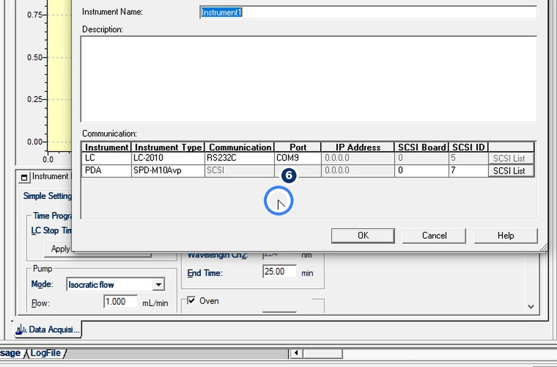 Step 7.6: Check the communication port — Shimadzu LCsolution screenshot