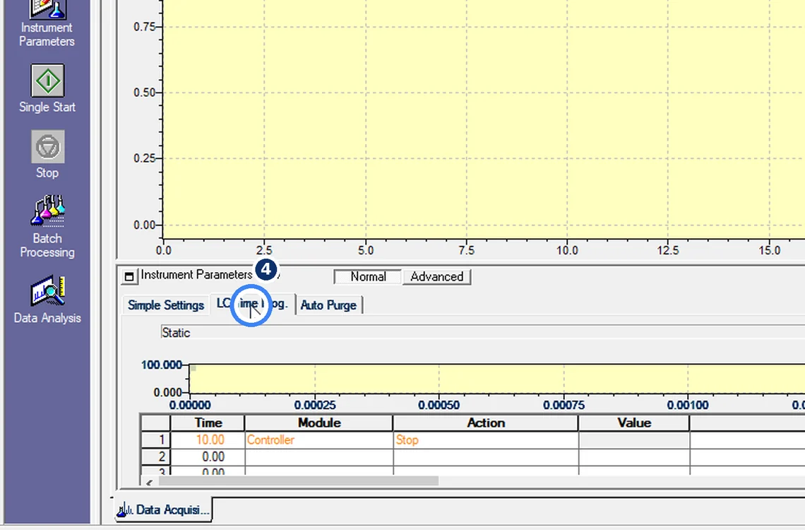 Step 7.4: Time Program row 1 — Shimadzu LCsolution screenshot