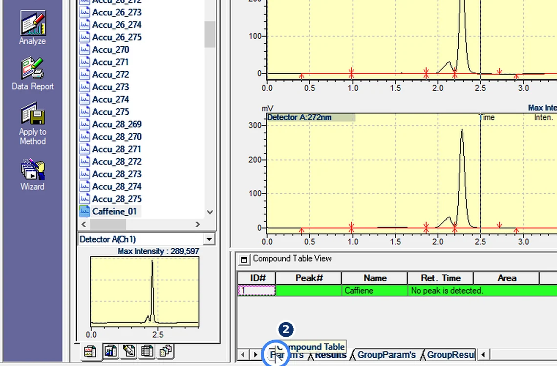 Step 7.2: Compare expected and actual RT — Shimadzu LCsolution screenshot