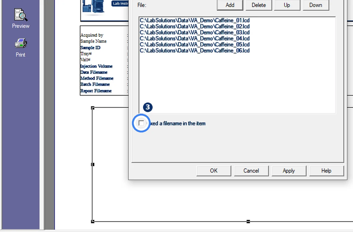 Step 7.3: Add the six data files — Shimadzu LCsolution screenshot