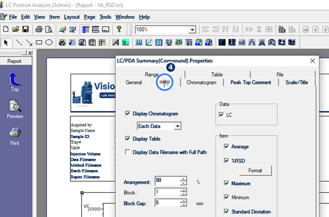 Step 7.4: Turn on the statistics — Shimadzu LCsolution screenshot