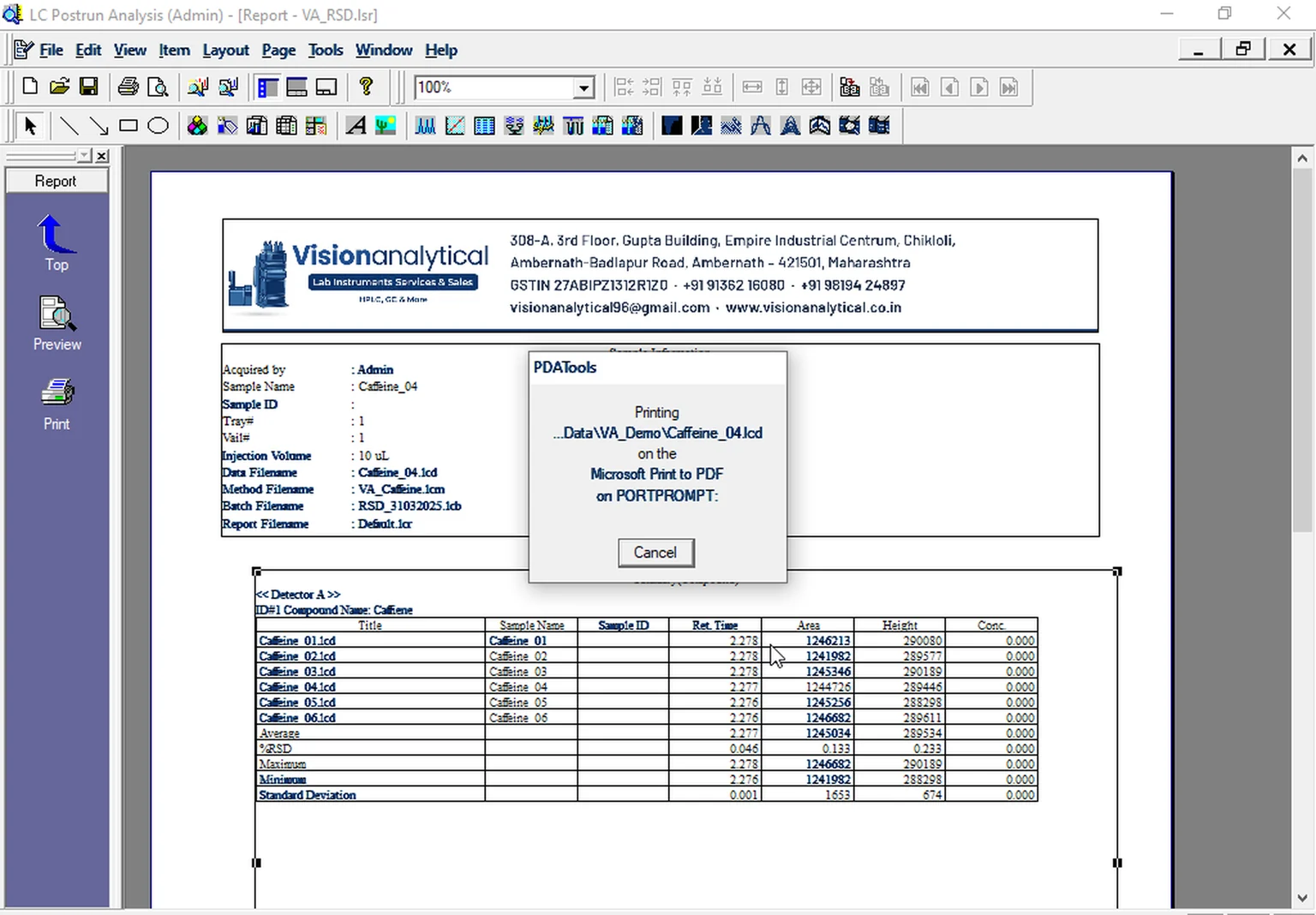 Step 7.6: Print to PDF — Shimadzu LCsolution screenshot
