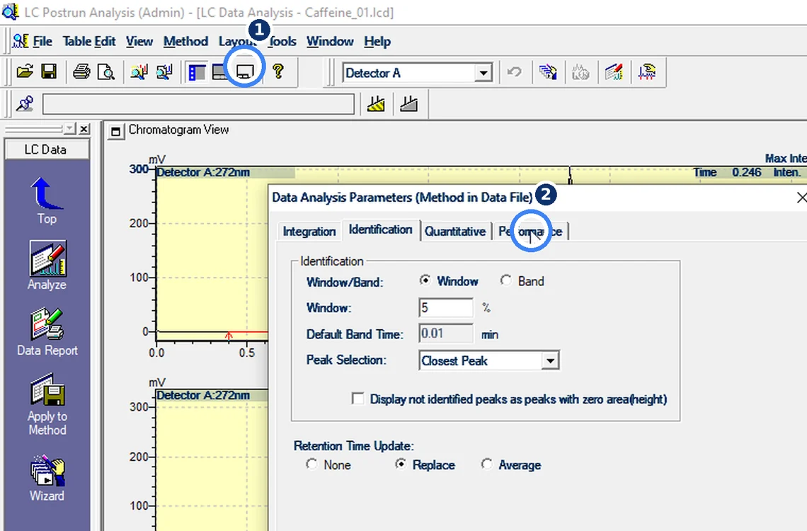 Step 7.2: Open the Performance tab — Shimadzu LCsolution screenshot